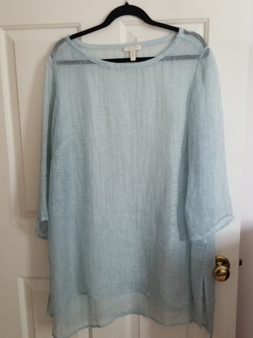 Eileen Fisher Sheer Tunic Top soft baby blue 95% Linen